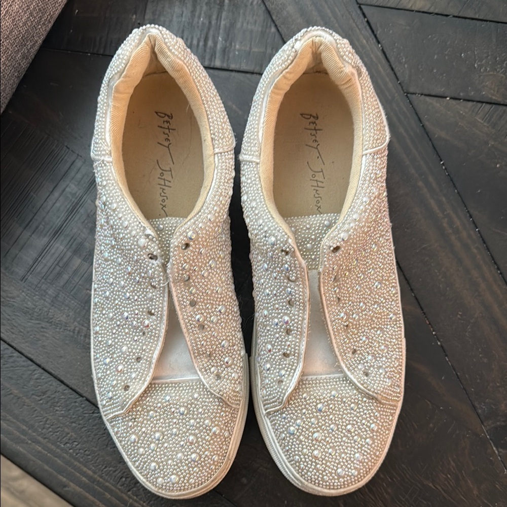 Betsey Johnson Pearl White Rhinestone Sneakers